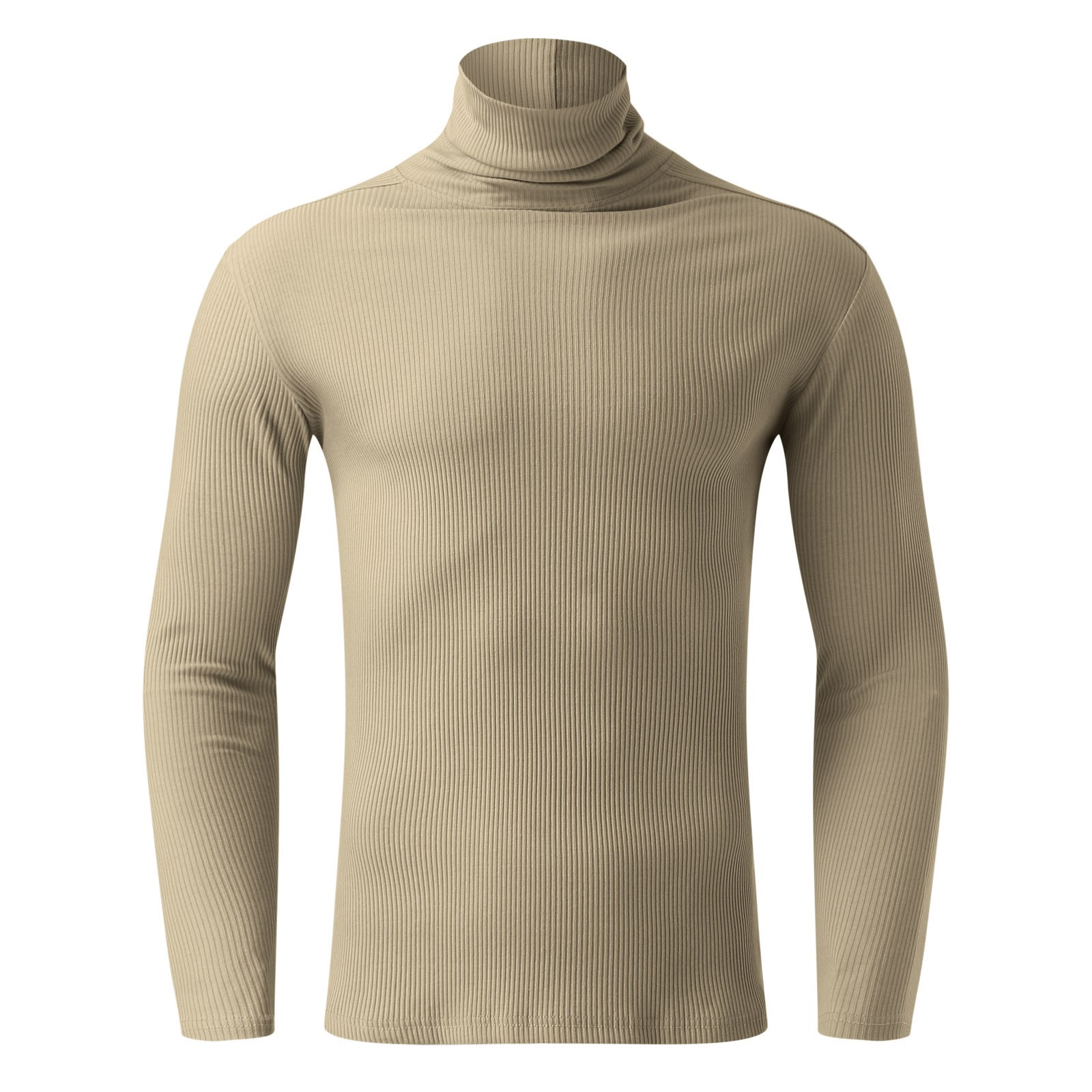thumbnail image 4 of Camiseta de manga larga y cuello alto para hombre: color liso, corte ajustado, tejido elástico, para uso informal en primavera/verano., 4 of 5